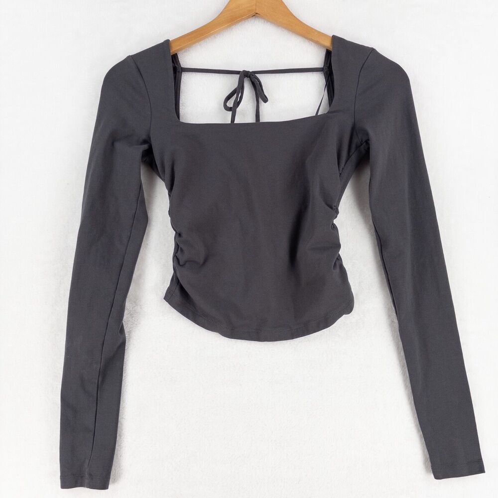 Garage Shirt Womens XS Gray Long Sleeve Open Tie Back